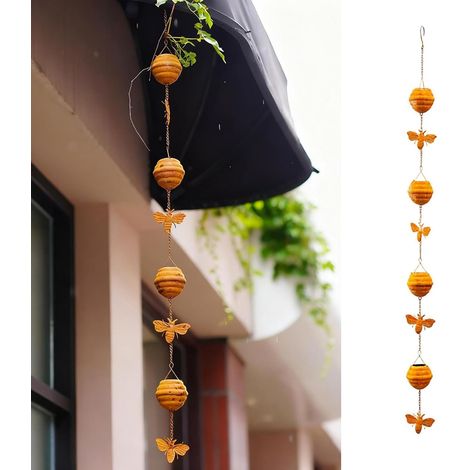 Chaîne de pluie,chaîne de pluie pour descente de gouttière,chaîne de pluie pour drainage,chaîne de pluie en fer rouillé effet vieilli,longueur 117 cm (1/5)