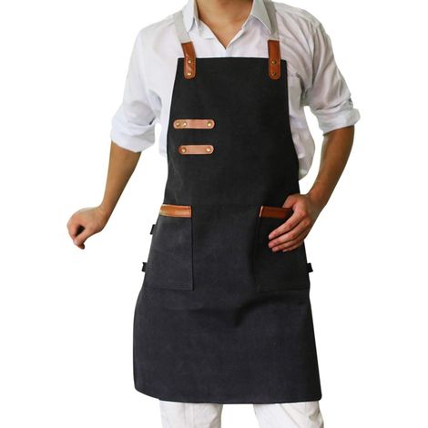 Unisexe Double Poche Toile Lavée Tablier Cuisine Jardin Vêtements de Travail