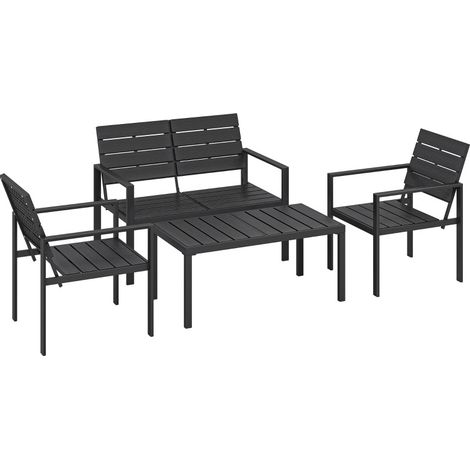 CHICFURN Salotto da giardino 4 posti in metallo nero, doghe HDPE, montaggio facile (1/5)