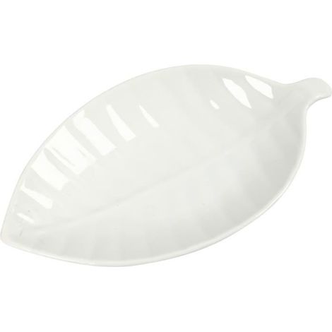 Plat en céramique - Creotime - Forme de feuille - 24 cm - Couleur blanc - Unisexe