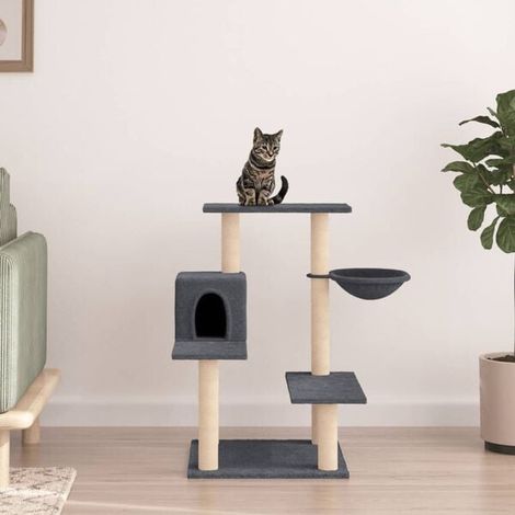 Arbre à chat avec poteaux à griffer en sisal gris foncé, hauteur 82,5 cm.
