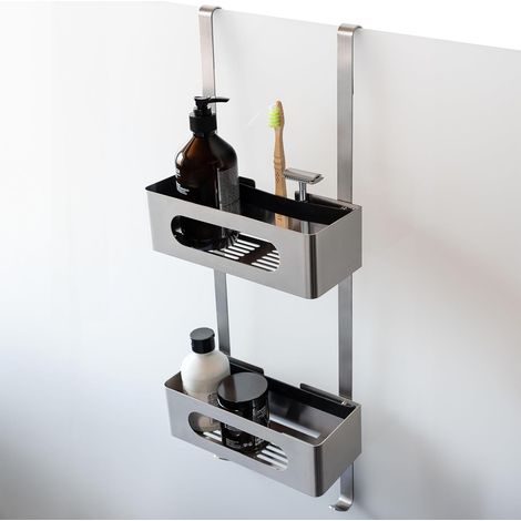 Étagère Douche à Suspendre Inox,Panier Douche sans Perçage,Rangement Suspendu pour Cabine,Organiseur Gel à Accrocher,Caddy Salle de Bain Acier Antirouille,Gris Argenté (1/5)