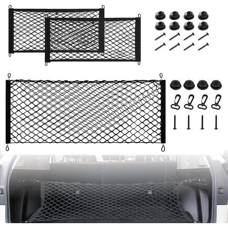 Filet de Rangement de Coffre Voiture, Maille pour voiture , 1Pack 90x40CM+ 2 Pack 45x25CM, Organisateurs Sac Pocket Organizer de Coffre Voiture pour Camion, Voiture, SUV, Bateaux, Maison (1/5)