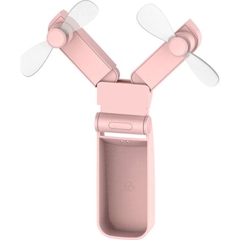 Ventilateur de Bureau USB Rechargeable Double Tête Pliable Mini Ventilateur Portable pour Voyage Intérieur Extérieur Rose