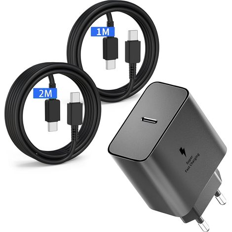 Chargeur 45W Super Charge Rapide pour Samsung Galaxy S26, S25,S24+,S24 Ultra,S23+,S23 Ultra, S22,S21,Note20,A54,A53,Z Fold5,Flip5,Fold4, Flip4,Tab,Prise Secteur USB C Adapteur avec1M+2M Câble USB C (1/5)