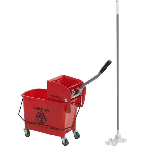 Seau à serpillière avec essoreuse, séparateur et roulettes, capacité 20 L pour le nettoyage ménager, 45 x 26,5 x 70 cm, rouge (1/5)