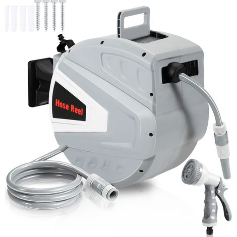 SWANEW Dévidoir enrouleur de tuyau à air comprimé 20m - raccord rapide 1/4" Druckluftschlauch-Aufroller Trommel Wandschlauchhalter Aufroller (1/5)