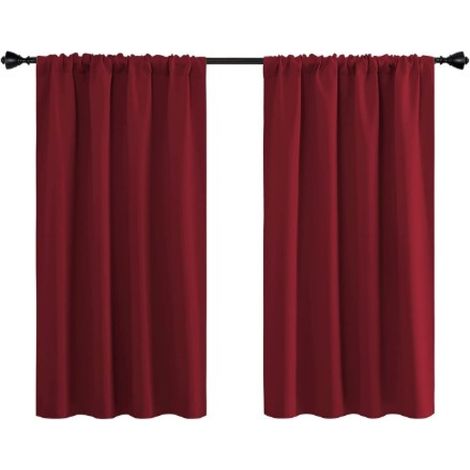 Ensemble de 2 panneaux de rideau occultant bordeaux uni, finition mate, doublure en mousse, style persan, avec passe-tringle. Longueur : 84 cm (R64). (1/5)