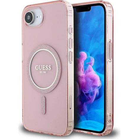 Custodia Guess IML Glitter Circle MagSafe per iPhone 16e, colore rosa (1/5)