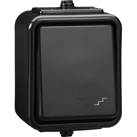 Interruptor de escalera de superficie, IP44, cedro negro (1/4)