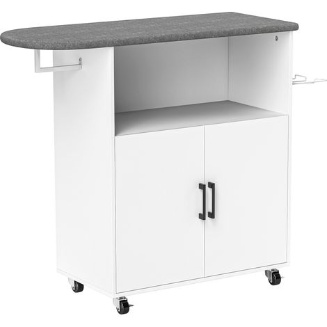 Mobile Asse da Stiro 125x43.5x102.5 cm con Armadietto a 2 Ante e Spazio Aperto Bianco (1/5)