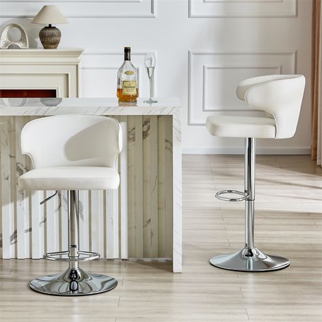 Lot de 2 Tabourets de Bar 49,7x45x110cm Pivotants à 360° avec Dossier et Repose-pieds Réglables en Hauteur Similicuir - Blanc (1/5)