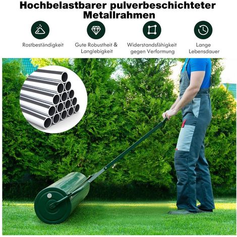 Rullo per prato in metallo rullo per erba da spingere o tirare 99 x 30 x 137 cm verde
