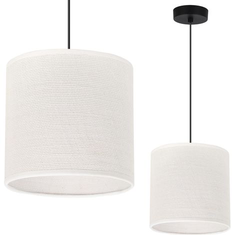LAMPE À SUSPENSION JUTE NOIRE 1 PLA ABAT-JOUR BLANC 15CM E27 (1/5)