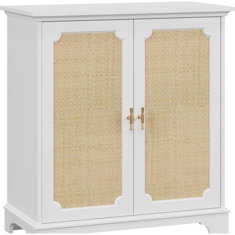 CHICFURN Aparador 80 x 38 x 86 cm blanco en MDF y ratán para salón, cocina o entrada (1/5)