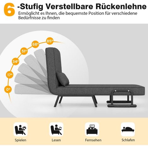 Sofa cama sofa cama plegable ajustable sofa cama con respaldo gris oscuro