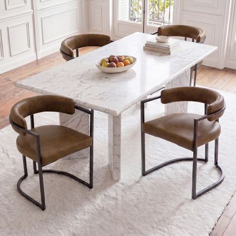 Wahson Set di 4 Sedie da Pranzo Moderne in PU, Sedia da pranzo con braccioli e schienale  imbottite per ranzo /cucina, Marrone (1/5)