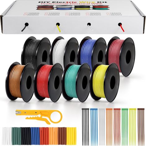 Lot de Câbles Électriques en Silicone 18 AWG 0,75mm², 8 Couleurs, 5 Mètres par Rouleau, Cuivre Étamé Flexible, Idéal pour DIY, Véhicules et Installations Domestiques (1/5)