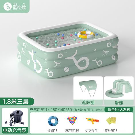 Grande piscine familiale pliable avec toboggan et panier de basket, pour enfants, adultes et animaux, PVC résistant, sans gonflage (1/3)