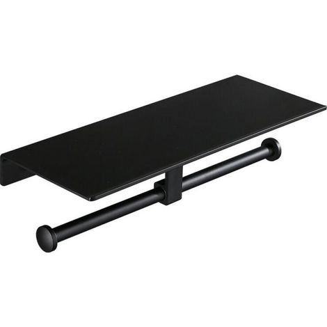 Toilet Paper Holder Black Double Roll Toilet Paper Holder No Punching Toilet Tissue Box Mobile Phone Holder Hotel (1/4)