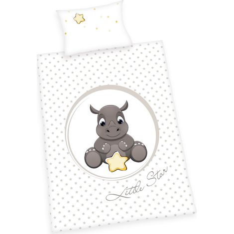 Parure de Lit pour Enfants, Rhinocéros Jana Réversible, Housse de Couette 100 x 135 cm, Taie d'Oreiller 40 x 60 cm, Coton/Renforcé (1/5)