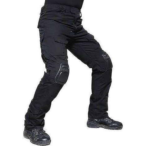 Pantalon militaire homme avec genouillères, pantalon tactique camouflage, pantalon de combat airsoft/armée/paintball - Taille 40 - Noir (1/5)
