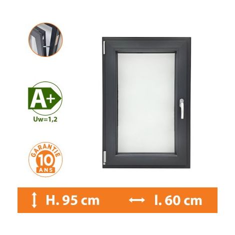 Direct Fenêtres – Fenêtre PVC 1 vantail gris anthracite – Ouverture oscillo-battante – H.95 x l.60 cm – Isolation thermique A+ (1/5)