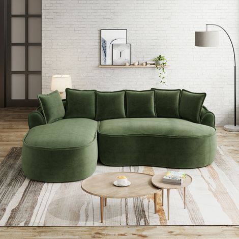 Modulsofa Schlafsofa mit Chaiselongue Chenille Grün OKMYHOME (1/5)