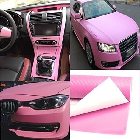 200X30Cm DIY Fibre De Carbone Vinyle Wrap Rouleau Film Autocollant Voiture Vignette Feuille - Rose (1/3)