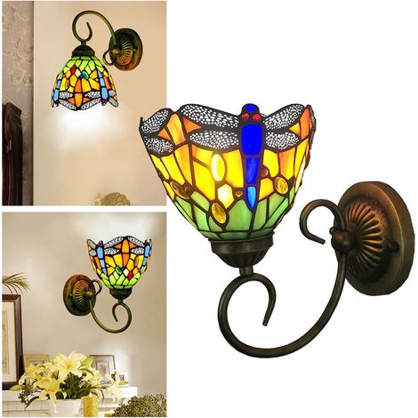 Antique Tiffany Applique murale intérieure Applique en verre coloré Abat-jour Libellule (1/5)
