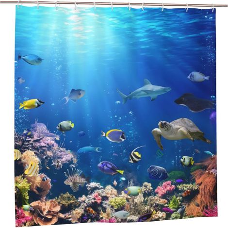 Rideau de douche imperméable motif tortues de mer, monde sous-marin bleu océan, rideaux de bain d'été à séchage rapide pour décoration de baignoire, rideaux de salle de bain pour hommes (1/5)