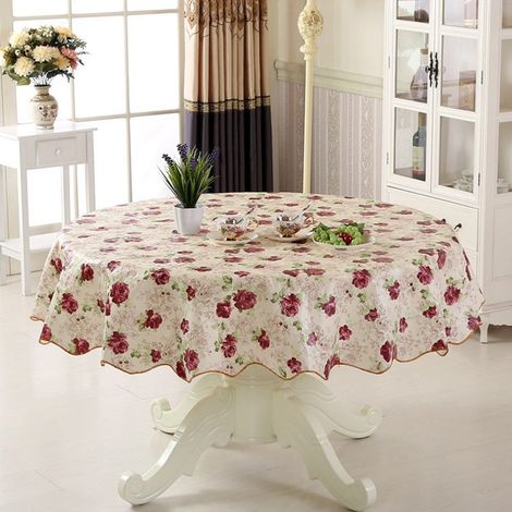 Housse De Table Ronde Étanche - Vinyle PVC - Bord Élastique - Pour Table Jusqu'à 180 cm - Rose (1/5)