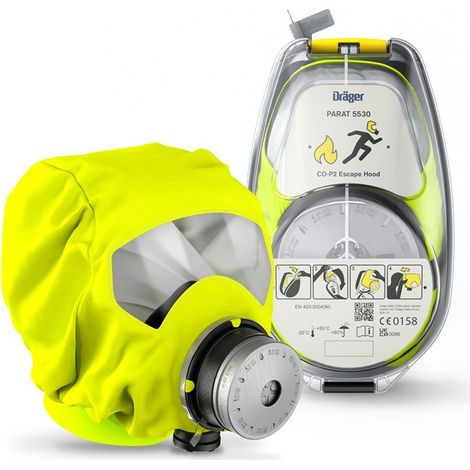 Dräger PARAT 5530 Hard Case Cagoule/Masque de protection respiratoire antifumée avec filtre combiné CO P2 contre les gaz, vapeurs et particules toxiques lors d'incendie (1/5)