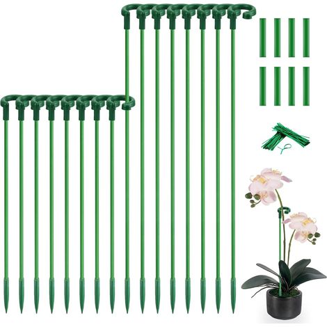 16 pezzi di supporti invisibili per piante - Paletti di supporto verdi da 11 e 18 pollici con morsetti - Piante in vaso - Orchidee - Rose - 18 pollici - 16 pezzi (1/4)