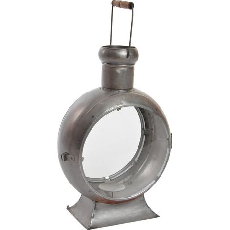 Lanterne déco rétro métallique pour charme d'intérieur - Argent vieilli (1/3)