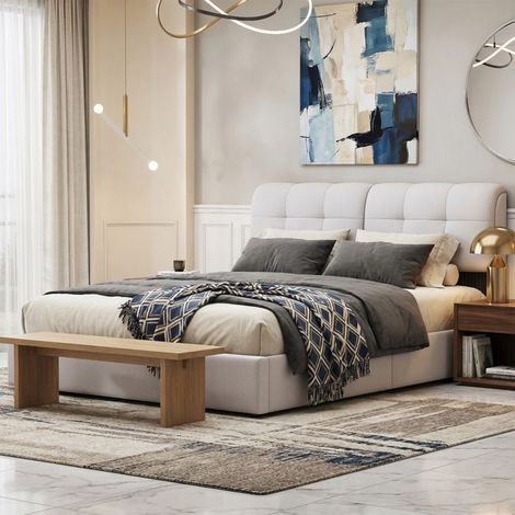 Letto 160x200 cm - 240715SM - LED - idraulico - Contemporaneo - Velluto - struttura letto adulto 160x200 cm - beige (1/5)