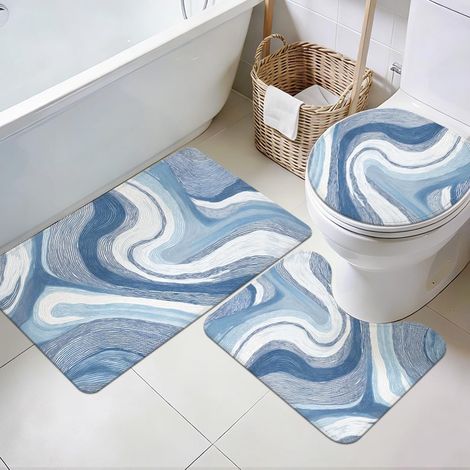 Lot de 3 tapis de bain en laine avec tapis de toilette en forme de U et housse pour abattant de WC, antidérapant, lavable en machine, pour appartement, salle de bain et décoration (1/5)