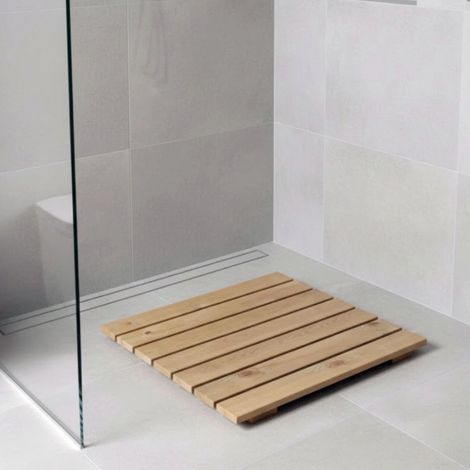 SUNWOOD Pedana Doccia Antiscivolo 60x60 cm, in Legno Massello di Pino - Finitura Rovere Chiaro (1/4)