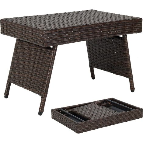 GOPLUS Table de Jardin Pliable en Rotin avec Structure en Fer, Table Basse Tressee avec Pieds Ajustable et Plateau, Table d'Appoint Pliante, Peu Encombrante, pour Jardin/Terrasse/Balcon,60X40X40CM (1/5)