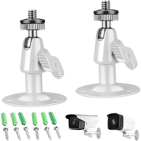 （2 Pièces）Support Caméra Mural, 360° Réglable Support d'Angle Camera Exterieur avec Trou de Vis Métal Fixation Support Murale Camera Intérieur (1/5)