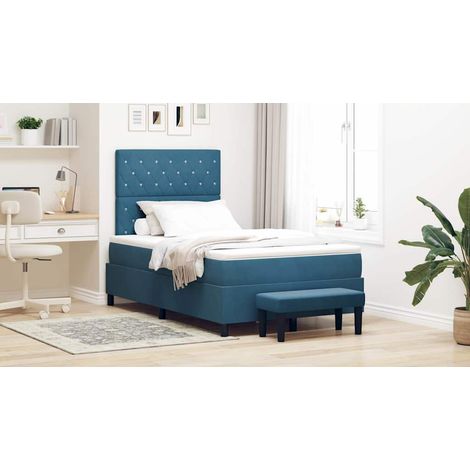 vidaXL Lit à ressorts avec tête de lit Bleu foncé 200 x 120 cm Velours (1/5)