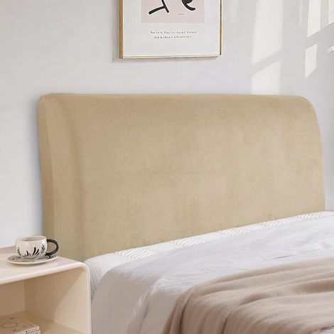 Housse de tête de lit en velours, protection de tête de lit rétractable, anti-poussière, couleur unie (150 cm, camel) (1/4)