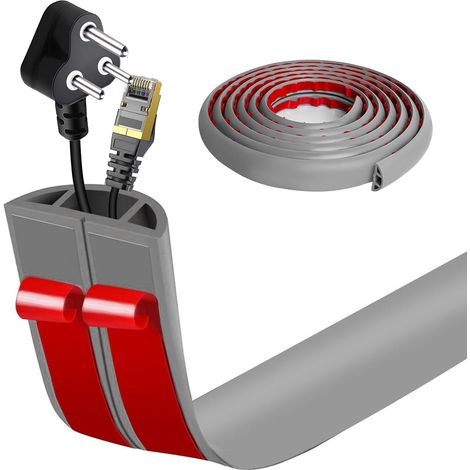 Goulotte de Câble au Sol Auto-Adhésive Passage de Câbles Plat Flexible Protection Anti-Trébuchement pour Bureau Maison Cendre 3cm x 6m (1/5)