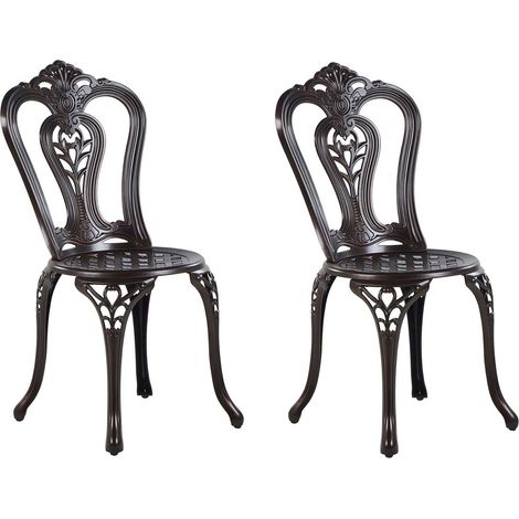Set di 2 Sedie da Giardino Vintage in Alluminio Colore Legno Bovino