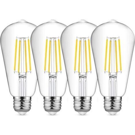 E27 ST64 LED-Filamentlampe, Vintage-Kaltweiß, 8 W, 6500 K, Vintage-Edison-Glühbirne, Retro-Antiklampe, entspricht einer 80-W-Glühbirne, 4er-Pack (1/4)