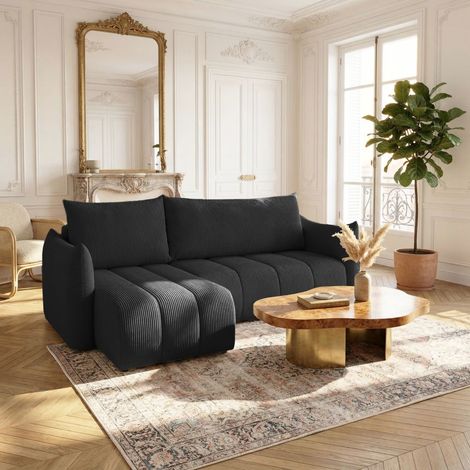 Ecksofa Schlafsofa ONTARIO XS in Stoff Poso Schwarz Ottomane Links