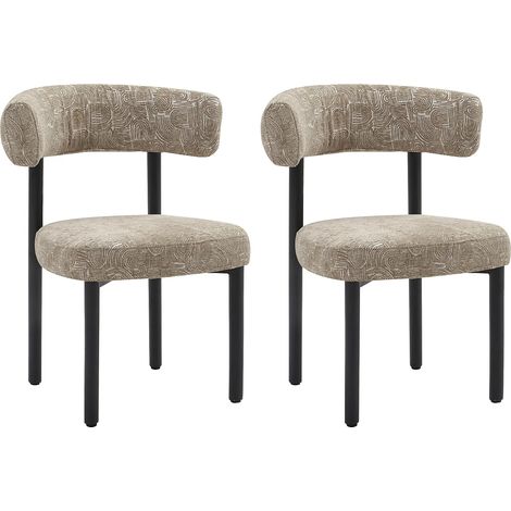 Lot de 2 chaises en tissu texturé et métal noir - Beige et blanc - SELORIN (1/5)