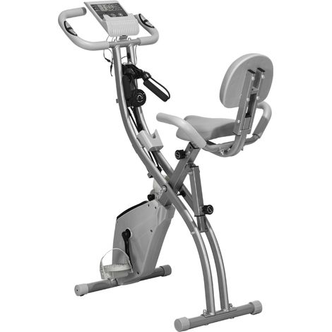 Vélo d'exercice pliable 2 en 1, résistance magnétique réglable sur 8 niveaux, capteur de fréquence cardiaque, brassards, écran LCD, volant d'inertie de 2,5 kg, gris (1/5)