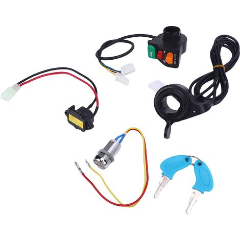 Kit de commande 3 en 1 pour guidon avec interrupteur à clé de contact, accélérateur au pouce et port de charge pour vélo électrique, tricycle et moto. (1/5)