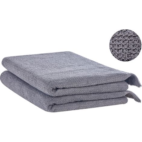 Conjunto de 2 toallas de algodón gris rizo textura borlas decorativas baño Atiu